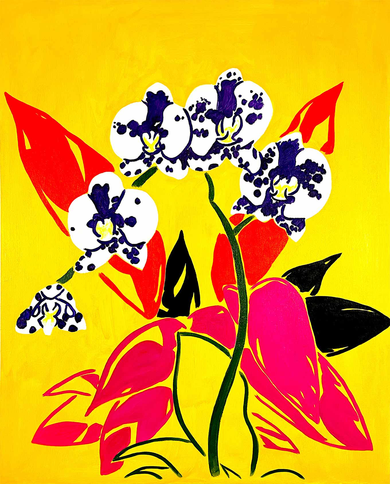 orchid-triostar-oil-painting-yellow-purple-white-red-magenta-black-green-by-paul-seaholm