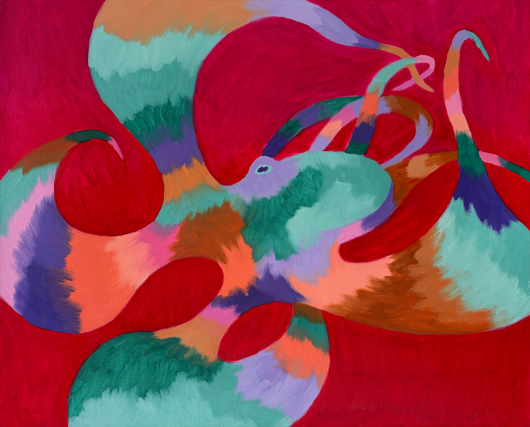 octopus-oil-painting-red-violet-viridian-peach-purple-brown-tan-pink-by-paul-seaholm