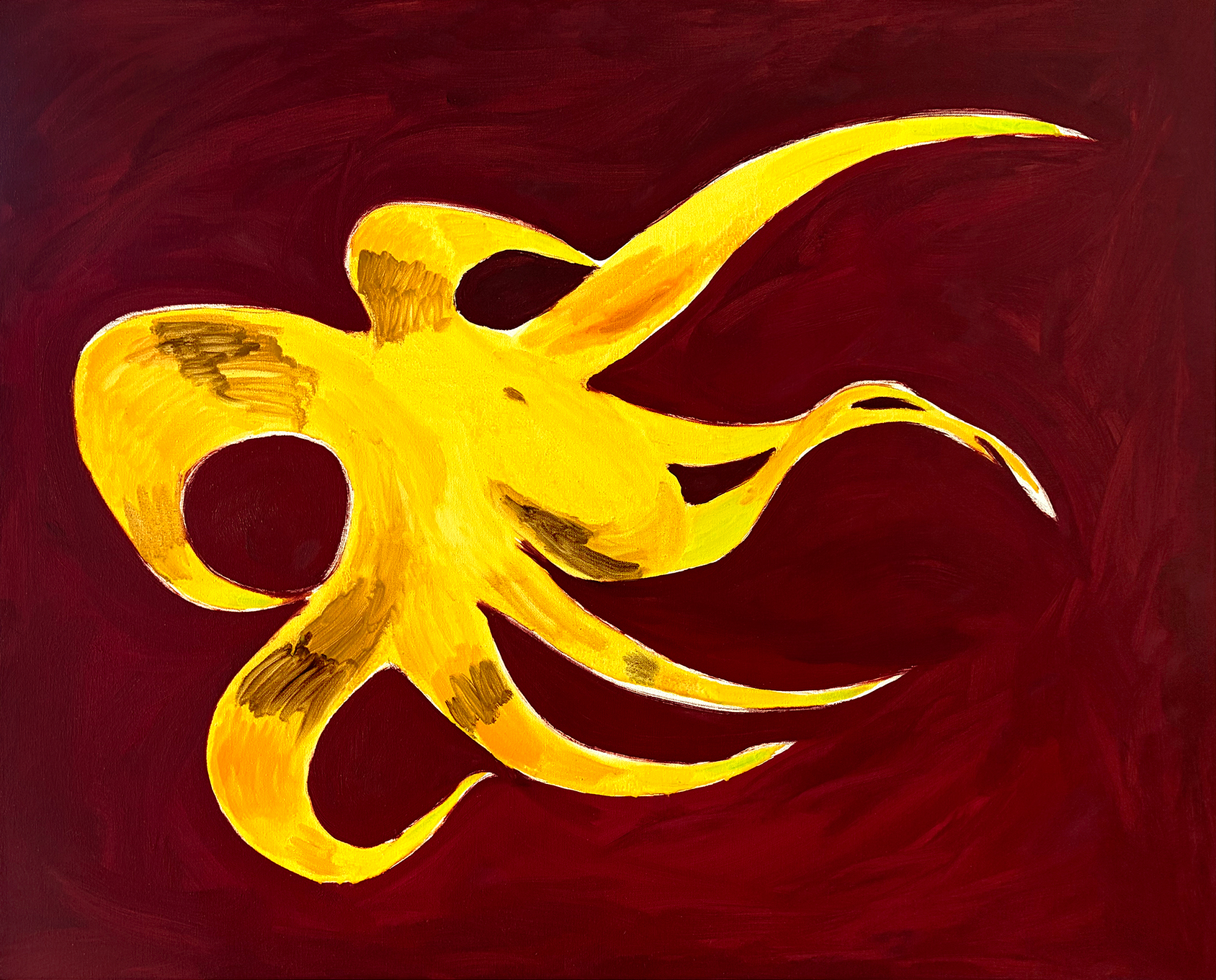 octopus-oil-painting-yellow-brown-orange-ochre-venetian-red-by-paul-seaholm